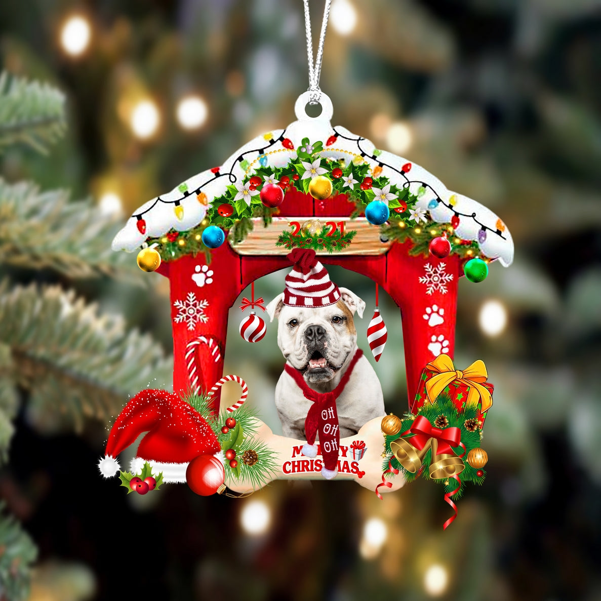 Ornament- American Bulldog-Christmas House Two Sided Ornament, Happy Christmas Ornament, Car Ornament - Best gifts your whole family