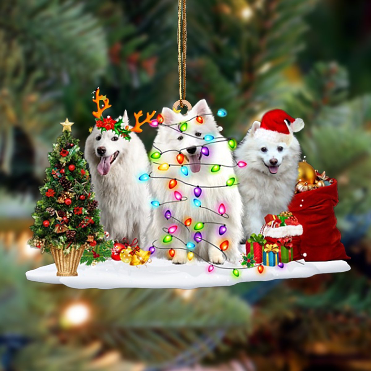 Ornament- American Eskimo Dog-Christmas Dog Friends Hanging Ornament, Happy Christmas Ornament, Car Ornament - Best gifts your whole family