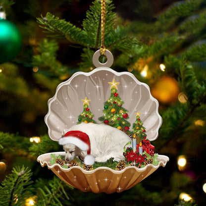 Ornament- American Eskimo-Sleeping Pearl in Christmas Two Sided Ornament, Christmas Ornament, Car Ornament - Best gifts your whole family