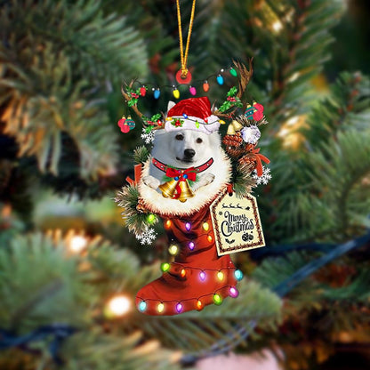 Ornament- American Eskimo-Xmas Boot-Two Sided Ornament, Happy Christmas Ornament, Car Ornament - Best gifts your whole family