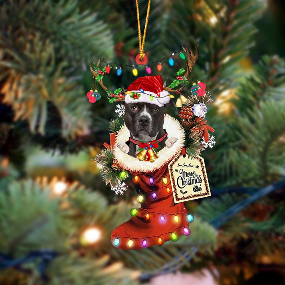 Ornament- American Pit Bull Terrier-Xmas Boot-Two Sided Ornament, Happy Christmas Ornament, Car Ornament - Best gifts your whole family