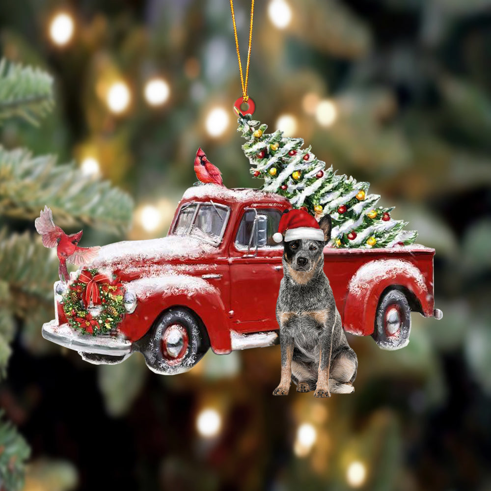Ornament- Australian Cattle Dog-Cardinal & Truck Two Sided Ornament, Happy Christmas Ornament, Car Ornament - Best gifts your whole family