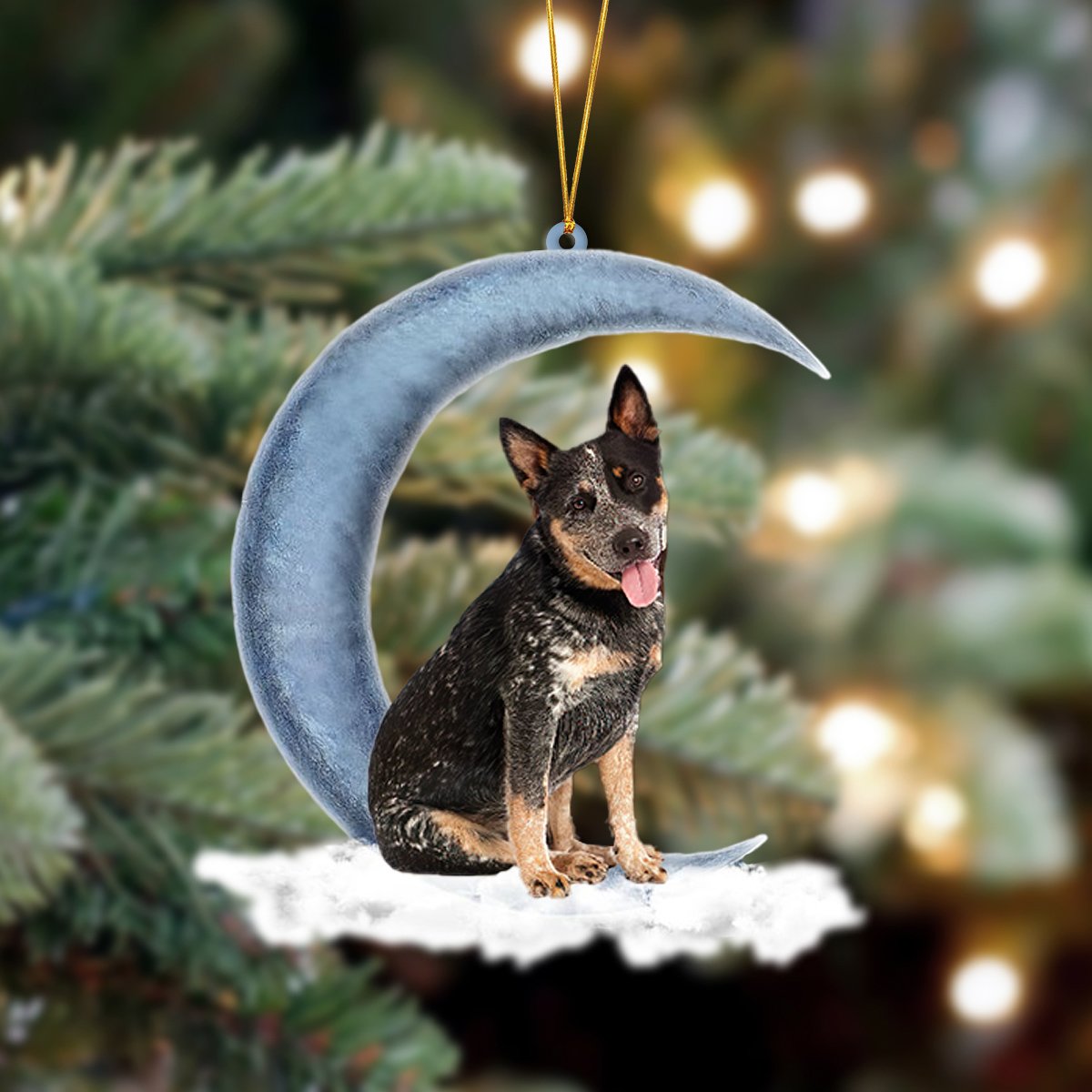 Ornament- Australian Cattle Sits On The Moon Hanging Ornament Dog Ornament, Car Ornament, Christmas Ornament - Best gifts your whole family