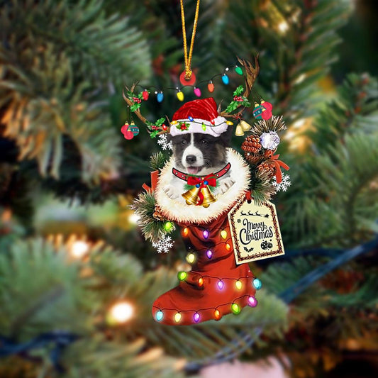 Ornament- Australian Shepherd 1-Xmas Boot-Two Sided Ornament, Happy Christmas Ornament, Car Ornament - Best gifts your whole family