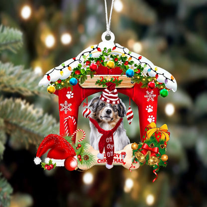 Ornament- Australian Shepherd 2-Christmas House Two Sided Ornament, Happy Christmas Ornament, Car Ornament - Best gifts your whole family