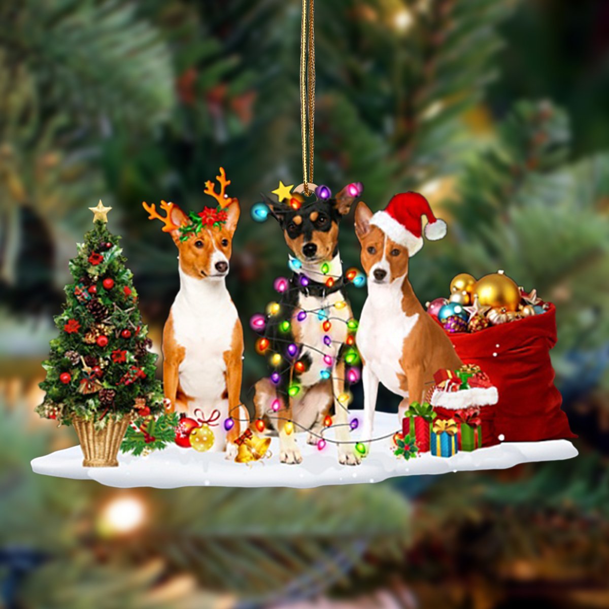 Ornament- Basenji-Christmas Dog Friends Hanging Ornament, Happy Christmas Ornament, Car Ornament - Best gifts your whole family