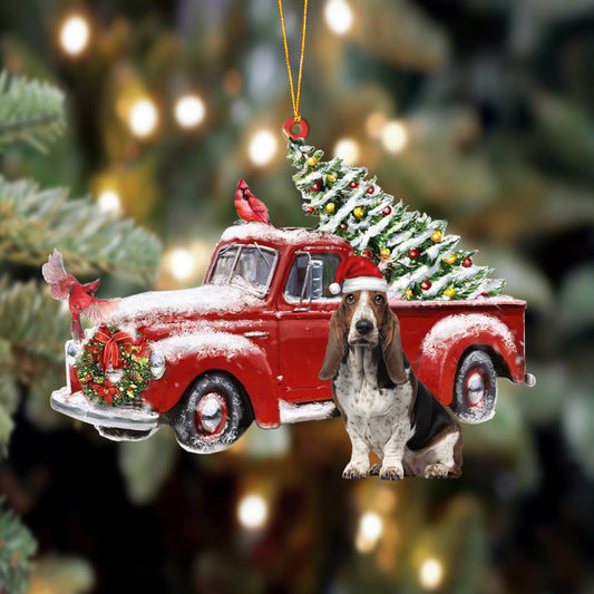 Ornament- Basset Hound-Cardinal & Truck Two Sided Ornament, Happy Christmas Ornament, Car Ornament - Best gifts your whole family