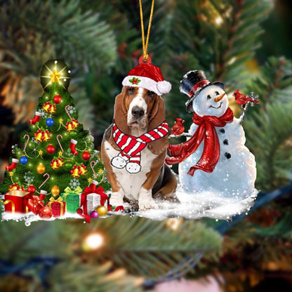 Ornament- Basset Hound Christmas Snow Hanging Ornament Dog Ornament, Car Ornament, Christmas Ornament - Best gifts your whole family