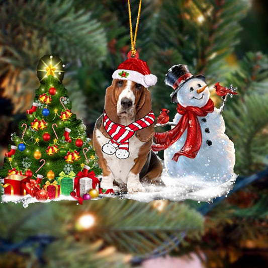 Ornament- Basset Hound Christmas Snow Hanging Ornament Dog Ornament, Car Ornament, Christmas Ornament - Best gifts your whole family