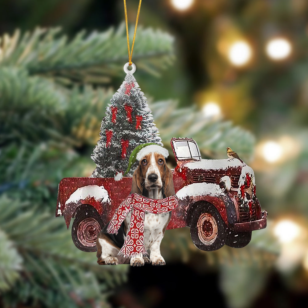 Ornament- Basset Hound-Christmas Truck Two Sided Ornament, Happy Christmas Ornament, Car Ornament - Best gifts your whole family