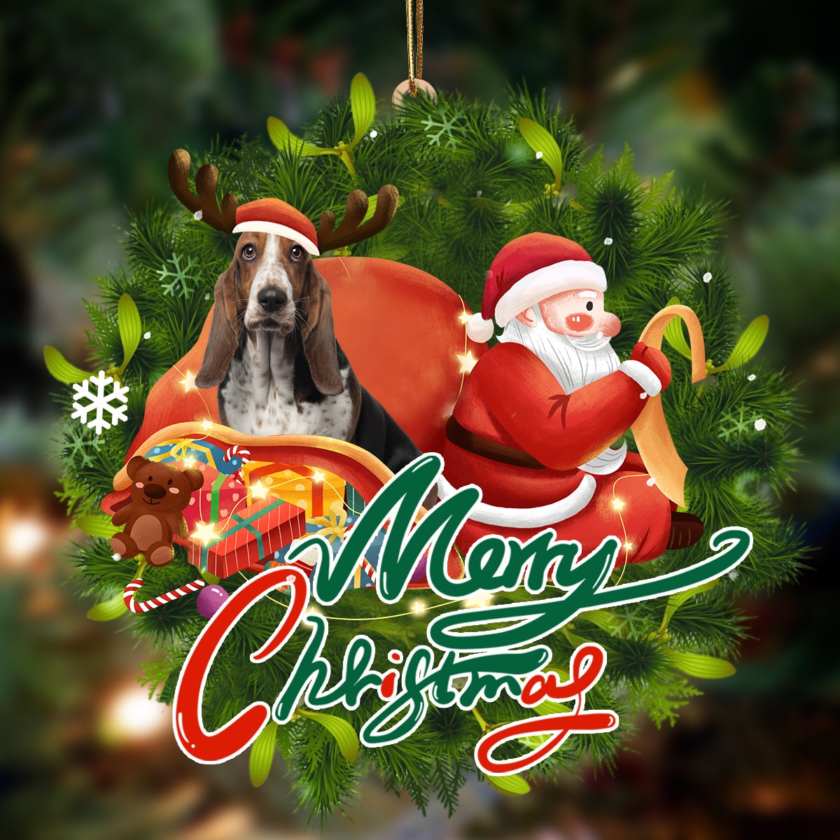 Ornament- Basset Hound-Santa & dog Hanging Ornament, Happy Christmas Ornament, Car Ornament - Best gifts your whole family