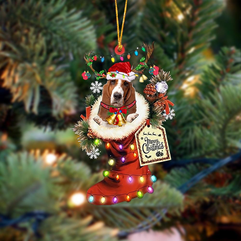 Ornament- Basset Hound-Xmas Boot-Two Sided Ornament, Happy Christmas Ornament, Car Ornament - Best gifts your whole family