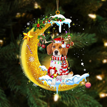 Ornament- Beagle On The Moon Merry Christmas Hanging Ornament Dog Ornament, Car Ornament, Christmas Ornament - Best gifts your whole family