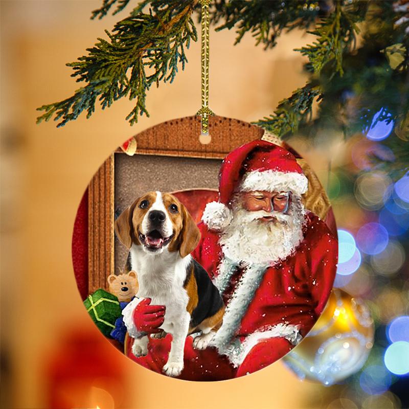 Ornament- Beagle With Santa Christmas Ornament, Happy Christmas Ornament, Car Ornament - Best gifts your whole family