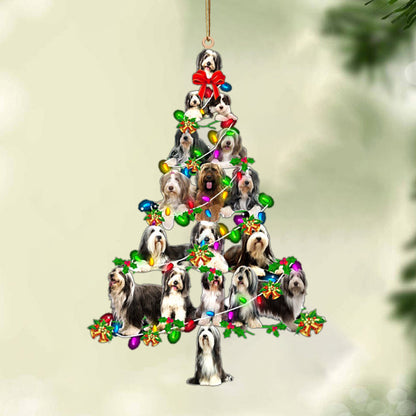Ornament- Bearded Collie-Christmas Tree Lights-Two Sided Ornament, Happy Christmas Ornament, Car Ornament - Best gifts your whole family