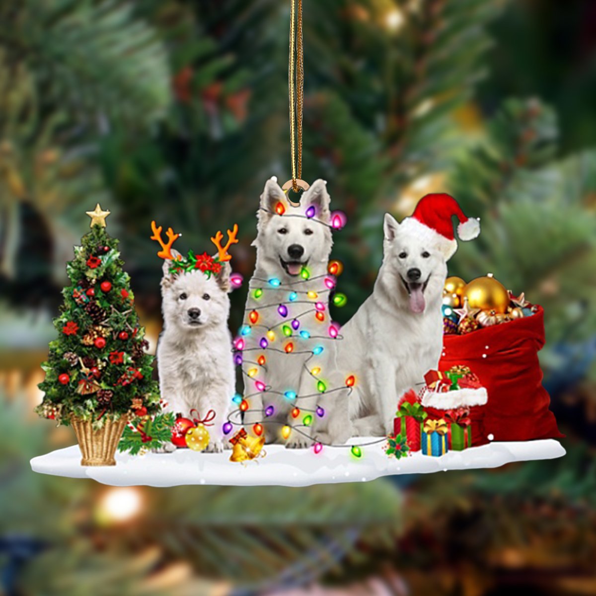 Ornament- Berger Blanc Suisse-Christmas Dog Friends Hanging Ornament, Happy Christmas Ornament, Car Ornament - Best gifts your whole family