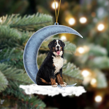 Ornament- Bernese Mountain Sits On The Moon Hanging Ornament Dog Ornament, Car Ornament, Christmas Ornament - Best gifts your whole family