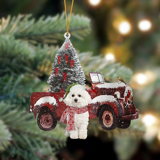 Ornament- Bichon Frise-Christmas Truck Two Sided Ornament, Happy Christmas Ornament, Car Ornament - Best gifts your whole family