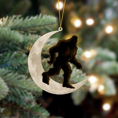 Ornament- Bigfoot Sasquatch Sits On The Moon Hanging Ornament Dog Ornament, Car Ornament, Christmas Ornament - Best gifts your whole family