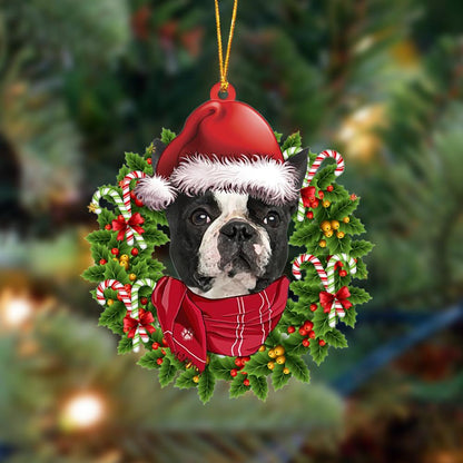 Ornament- BLACK Boston Terrier-Xmas Bandana Hanging Ornament, Happy Christmas Ornament, Car Ornament - Best gifts your whole family