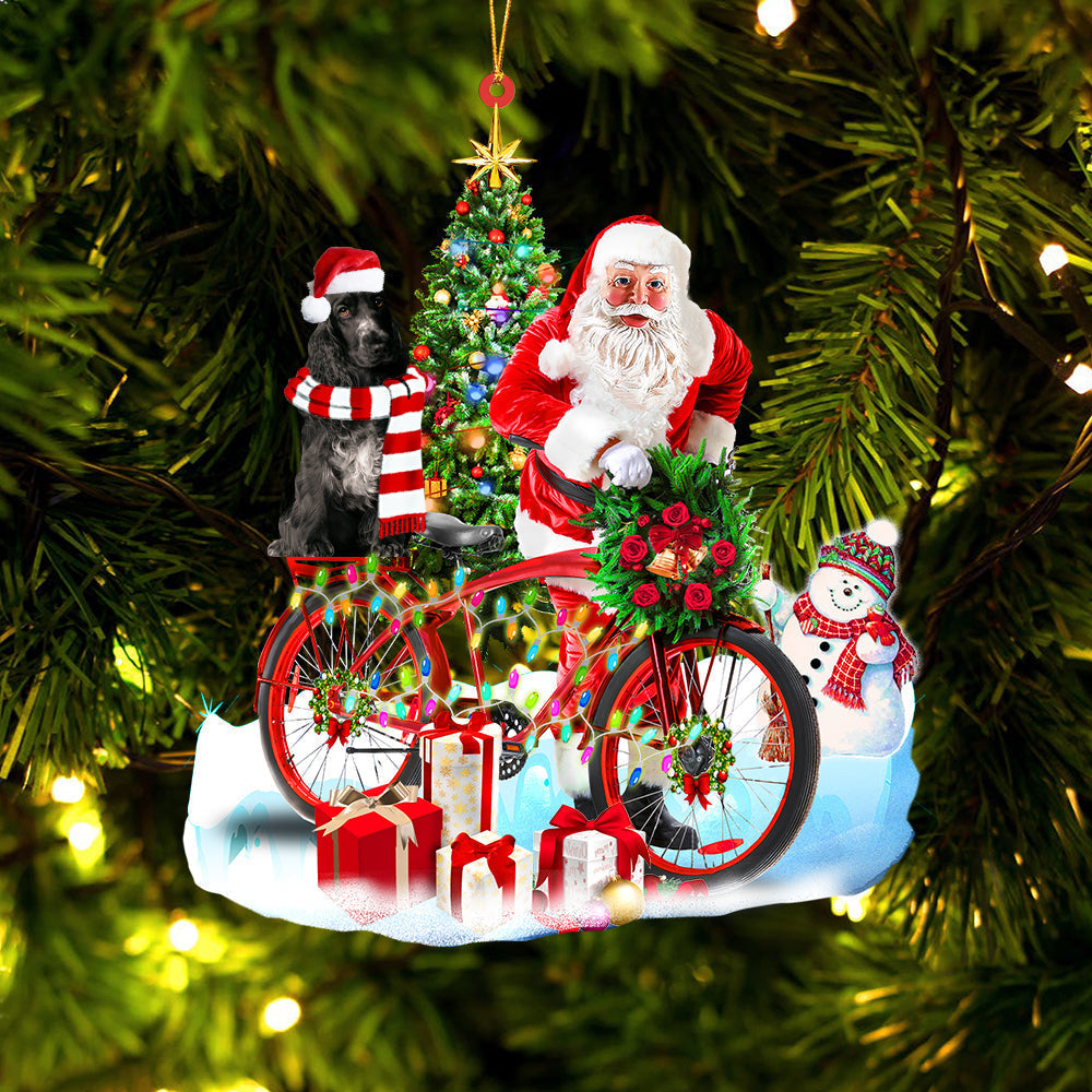 Ornament- black cocker spaniel On Santa's Bike Ornament Dog Ornament, Car Ornament, Christmas Ornament - Best gifts your whole family