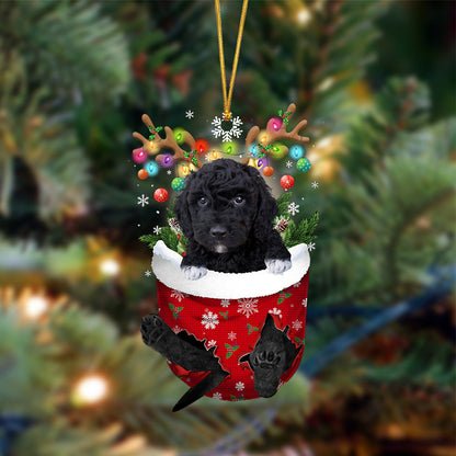 Ornament- BLACK Goldendoodle-In Christmas Pocket Two Sides Ornament, Happy Christmas Ornament, Car Ornament - Best gifts your whole family