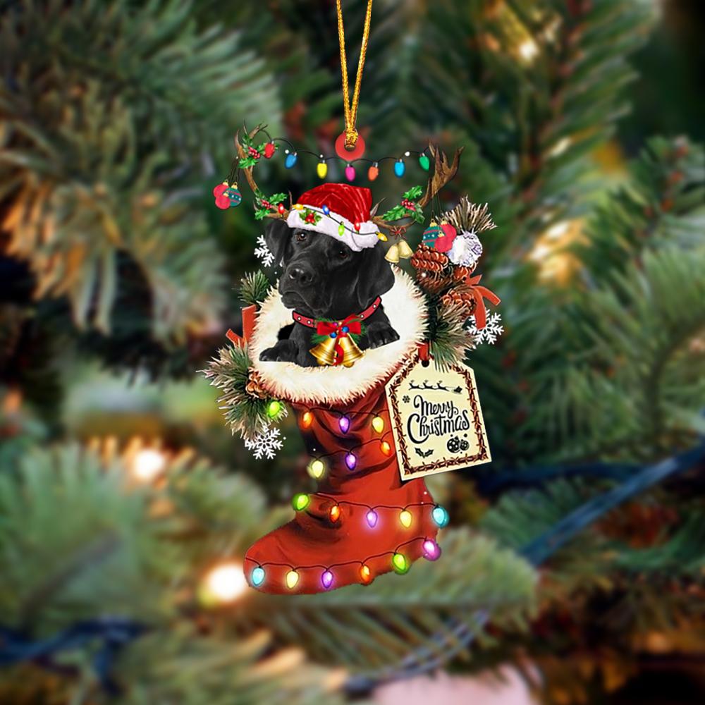 Ornament- BLACK Labrador-Xmas Boot-Two Sided Ornament, Happy Christmas Ornament, Car Ornament - Best gifts your whole family