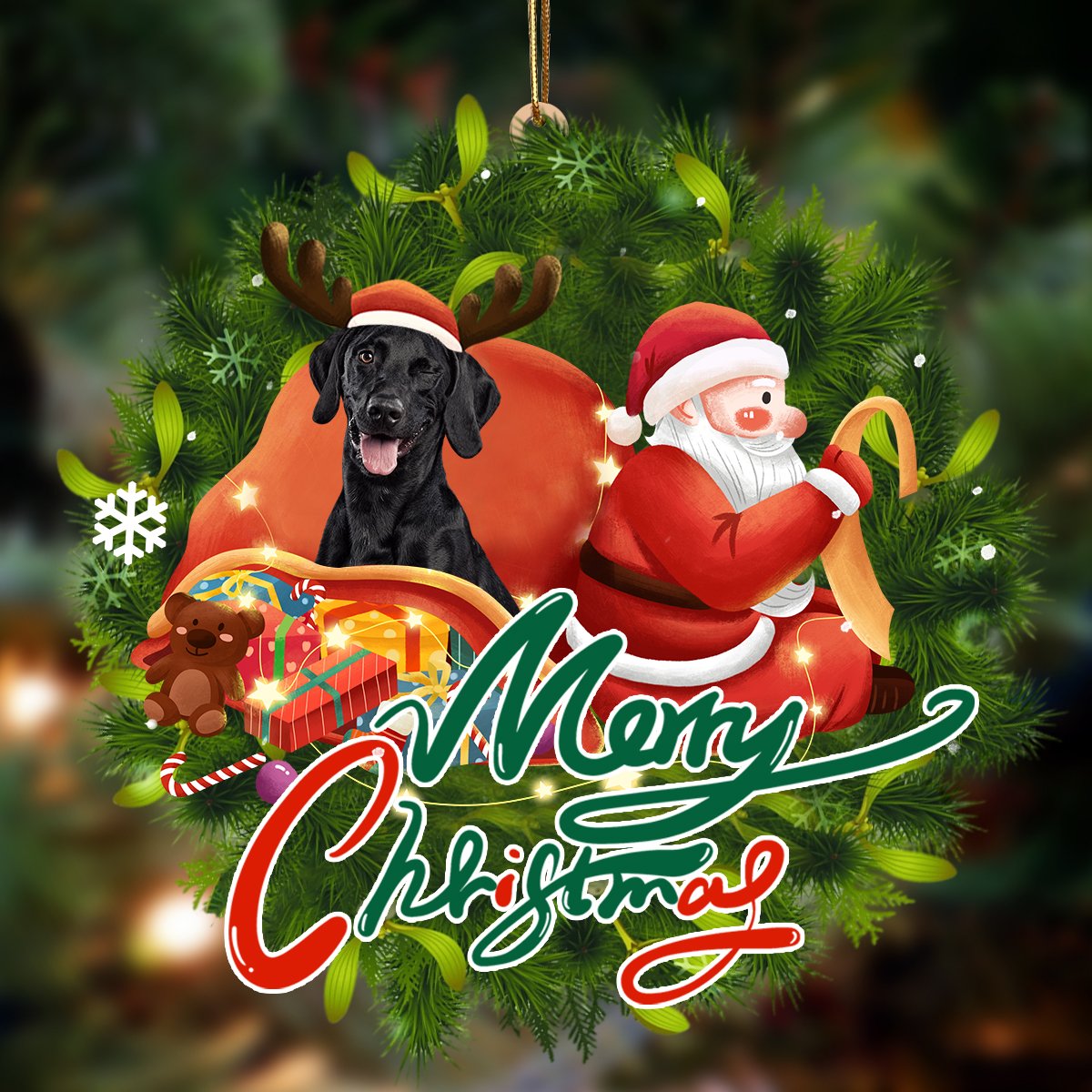 Ornament- Black Labrador2-Santa & dog Hanging Ornament, Happy Christmas Ornament, Car Ornament - Best gifts your whole family