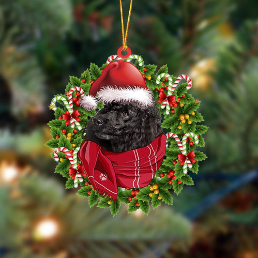 Ornament- BLACK Miniature Poodle-Xmas Bandana Hanging Ornament, Happy Christmas Ornament, Car Ornament - Best gifts your whole family