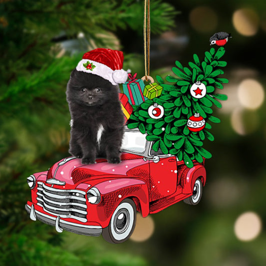 Ornament- BLACK Pomeranian Phone Case C-Pine Truck Hanging Ornament, Happy Christmas Ornament, Car Ornament - Best gifts your whole family