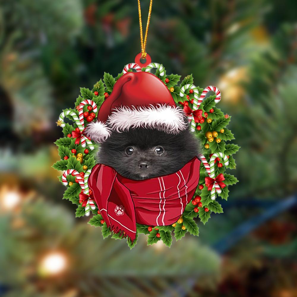 Ornament- BLACK Pomeranian-Xmas Bandana Hanging Ornament, Happy Christmas Ornament, Car Ornament - Best gifts your whole family