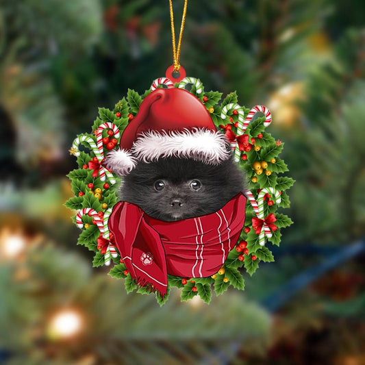 Ornament- BLACK Pomeranian-Xmas Bandana Hanging Ornament, Happy Christmas Ornament, Car Ornament - Best gifts your whole family