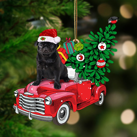 Ornament- BLACK Pug 1-Pine Truck Hanging Ornament, Happy Christmas Ornament, Car Ornament - Best gifts your whole family