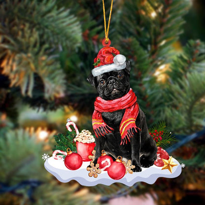 Ornament- BLACK Pug 3-Better Christmas Hanging Ornament, Happy Christmas Ornament, Car Ornament - Best gifts your whole family