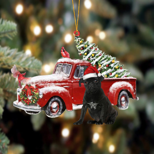 Ornament- Black Pug-Cardinal & Truck Two Sided Ornament, Happy Christmas Ornament, Car Ornament - Best gifts your whole family