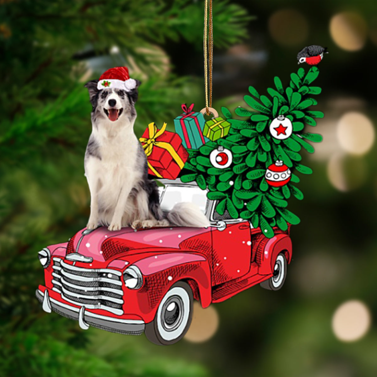 Ornament- Blue Merle Collie-Pine Truck Hanging Ornament, Happy Christmas Ornament, Car Ornament - Best gifts your whole family