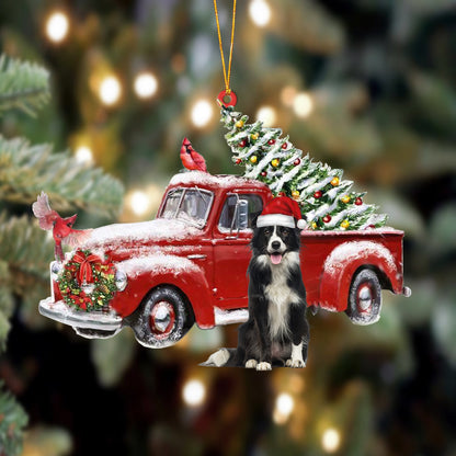 Ornament- Border Collie-Cardinal & Truck Two Sided Ornament, Happy Christmas Ornament, Car Ornament - Best gifts your whole family