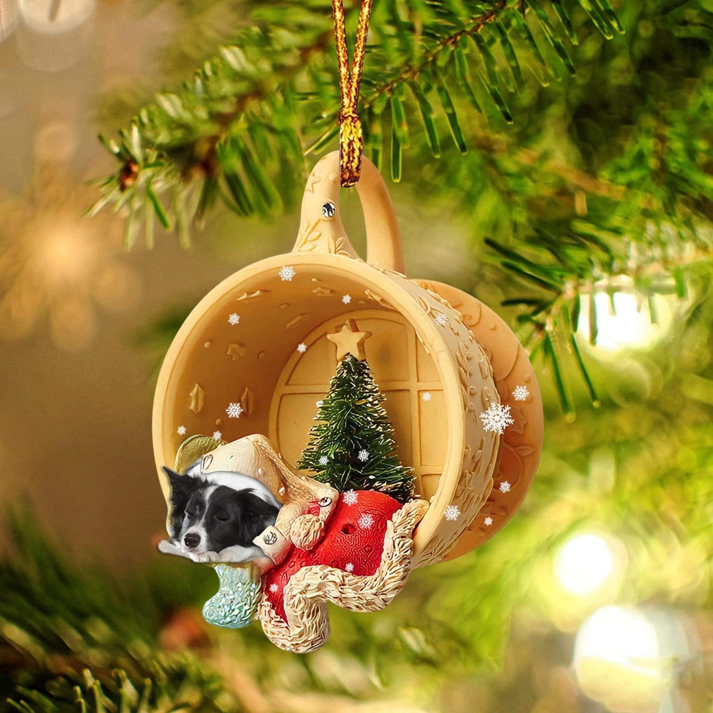 Ornament- Border Collie Sleeping In A Cup Christmas Ornament Dog Ornament, Car Ornament, Christmas Ornament - Best gifts your whole family