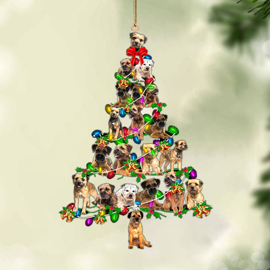 Ornament- Border Terrier-Christmas Tree Lights-Two Sided Ornament, Happy Christmas Ornament, Car Ornament - Best gifts your whole family