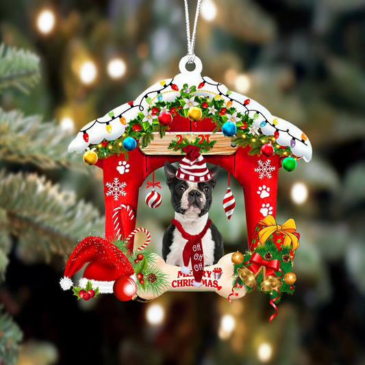 Ornament- Boston Terrier 1-Christmas House Two Sided Ornament, Happy Christmas Ornament, Car Ornament - Best gifts your whole family