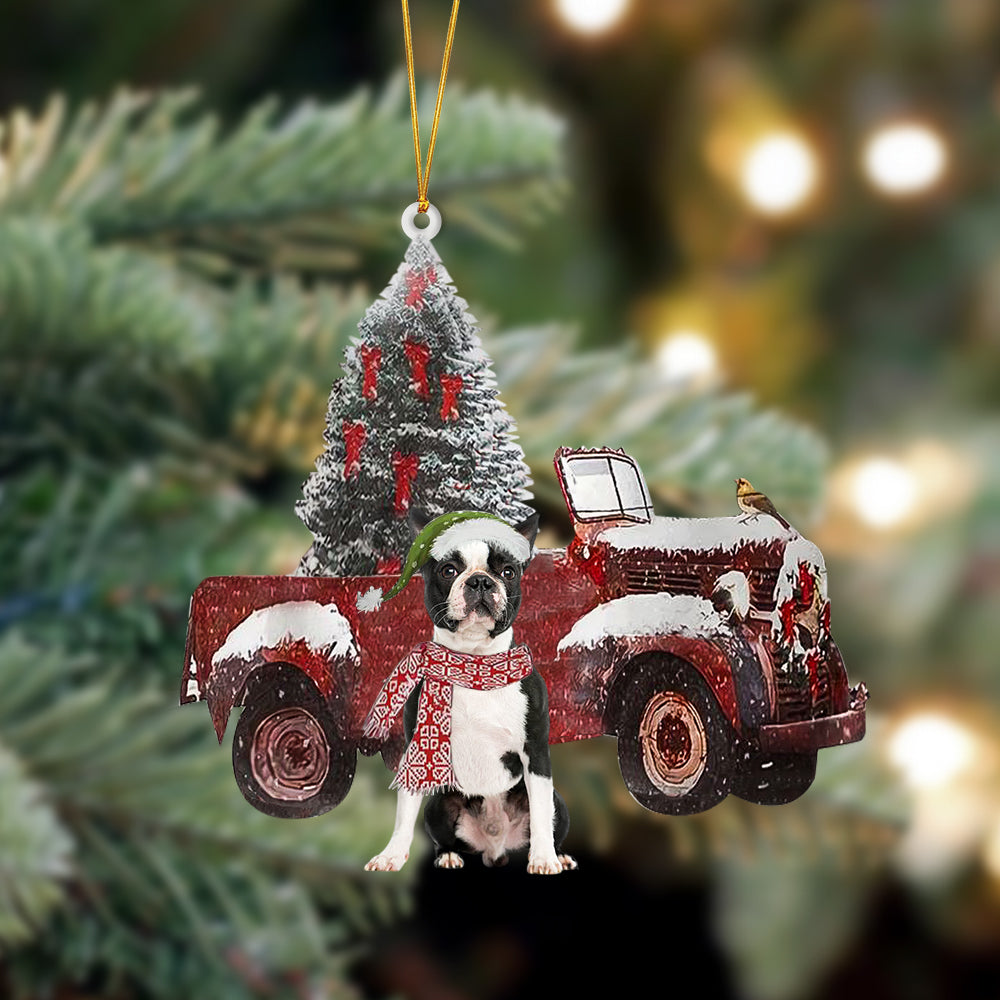 Ornament- Boston Terrier 1-Christmas Truck Two Sided Ornament, Happy Christmas Ornament, Car Ornament - Best gifts your whole family