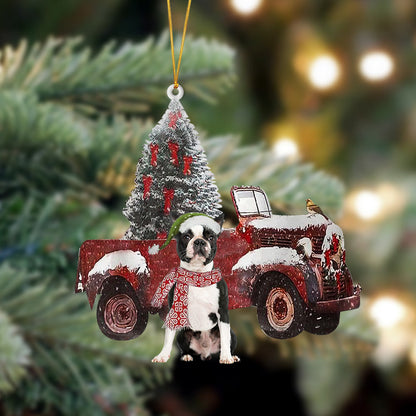Ornament- Boston Terrier 1-Christmas Truck Two Sided Ornament, Happy Christmas Ornament, Car Ornament - Best gifts your whole family
