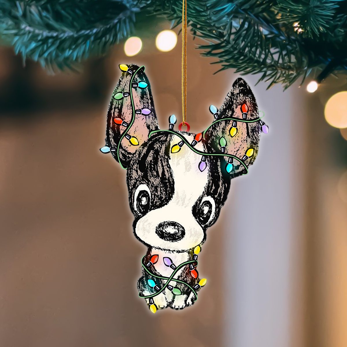 Ornament- Boston Terrier Christmas Light Hanging Ornament Dog Ornament, Car Ornament, Christmas Ornament - Best gifts your whole family
