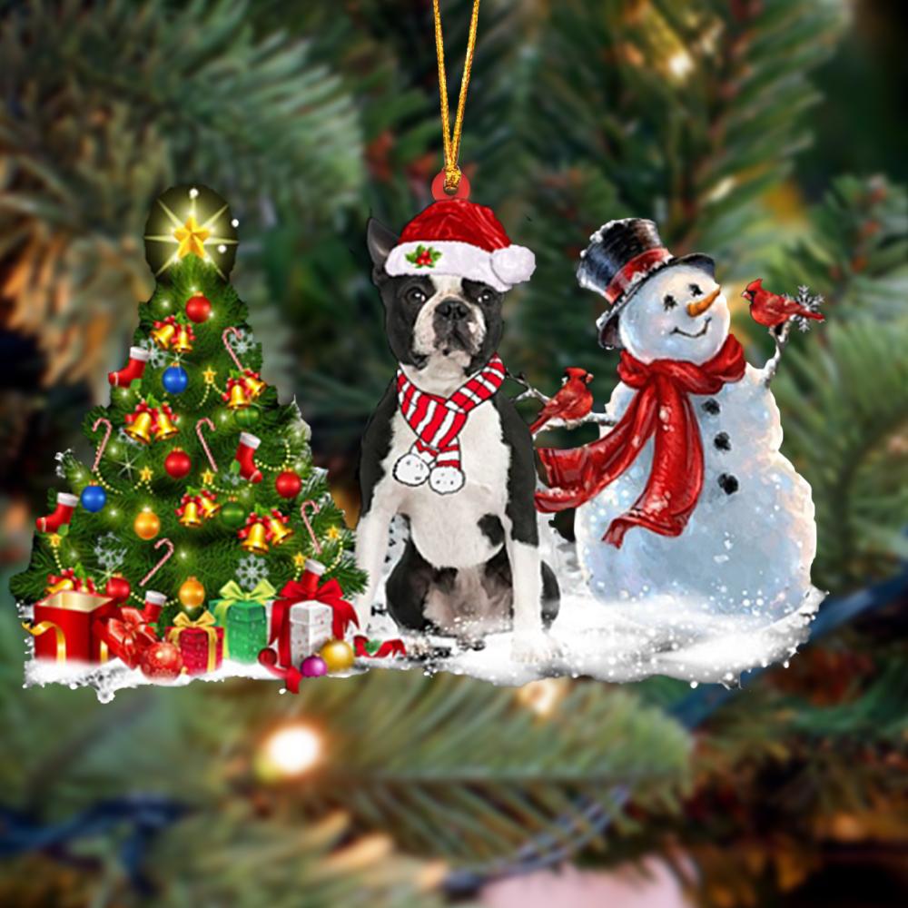 Ornament- Boston Terrier Christmas Snow Hanging Ornament Dog Ornament, Car Ornament, Christmas Ornament - Best gifts your whole family