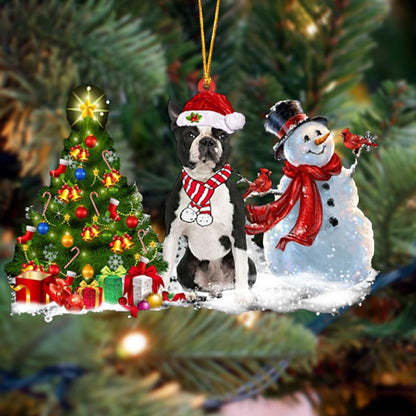 Ornament- Boston Terrier Christmas Snow Hanging Ornament Dog Ornament, Car Ornament, Christmas Ornament - Best gifts your whole family