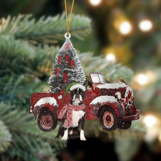 Ornament- Boston terrier-Christmas Truck Two Sided Ornament, Happy Christmas Ornament, Car Ornament - Best gifts your whole family