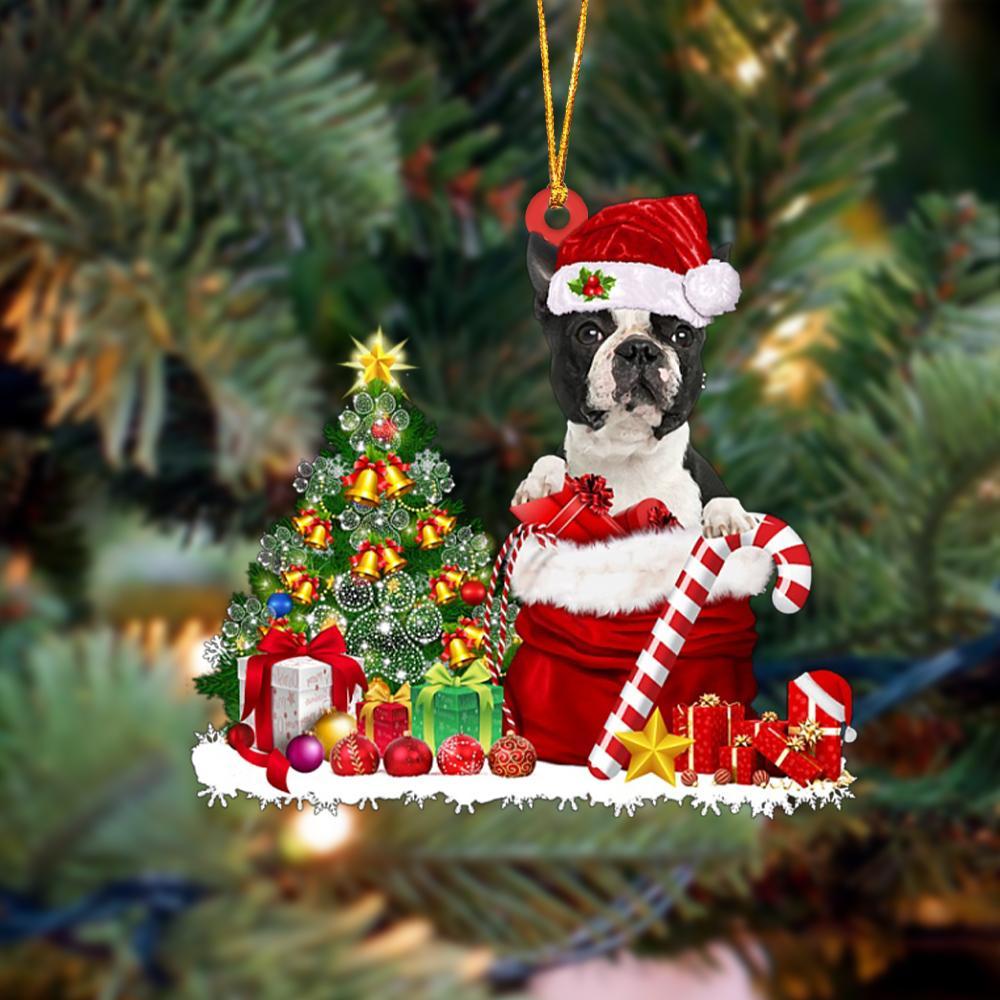 Ornament- Boston Terrier Gift Bag Merry Christmas Ornament Dog Ornament, Car Ornament, Christmas Ornament - Best gifts your whole family