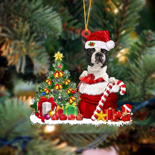 Ornament- Boston Terrier Gift Bag Merry Christmas Ornament Dog Ornament, Car Ornament, Christmas Ornament - Best gifts your whole family