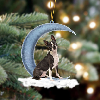 Ornament- Boston Terrier Sits On The Moon Hanging Ornament Dog Ornament, Car Ornament, Christmas Ornament - Best gifts your whole family