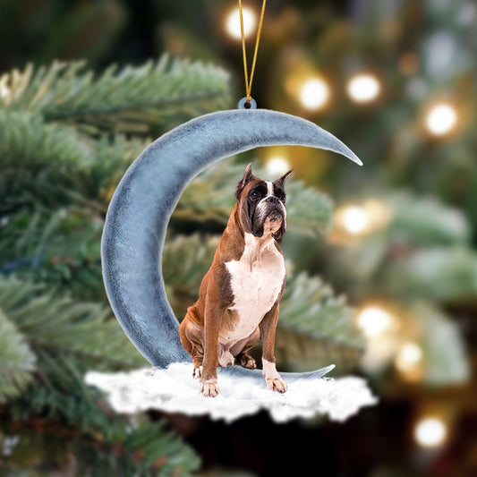 Ornament- Boxer 02 Sits On The Moon Hanging Ornament Dog Ornament, Car Ornament, Christmas Ornament - Best gifts your whole family